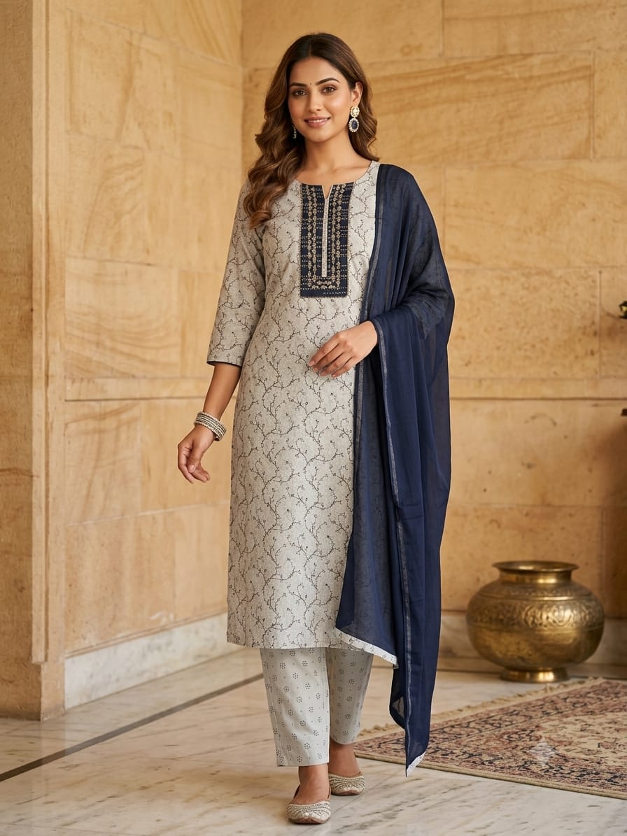 Stitched - suit with pent duptta 3 ps